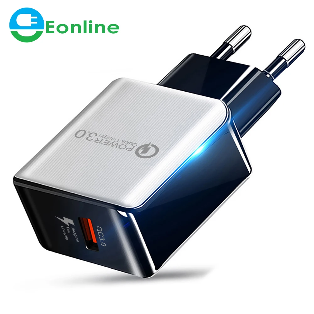 

EU Plug Wall USB Charger Adapter For iPhone 11 Pro XR XS Max Samsung Redmi Huawei 18W Quick Charge 3.0 Fast Mobile Phone Charger, White/black