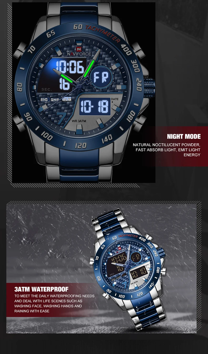 NAVIFORCE Men Digital Watch LED Sport  Mens Quartz Wristwatch Male Luminous Waterproof Clock Watches Relogio Masculino