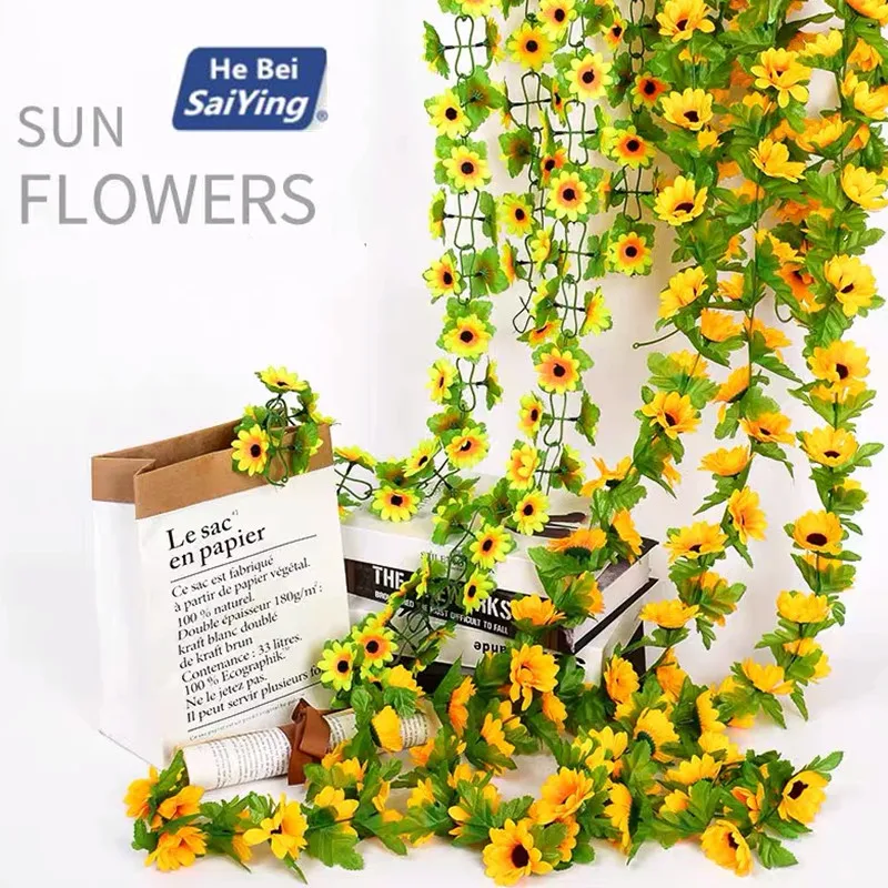 

Hot Artificial Sunflowers Vine Big Sun Flowers Winding Strips Hanging Rattan Home Garden Wall decoration