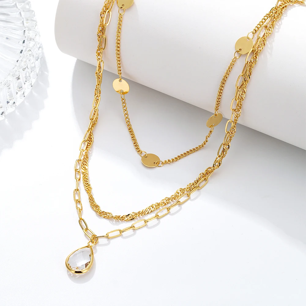 

High Grade Multi Layer Zircon Gold Plated Women Necklace Gift Earring Jewelry Set