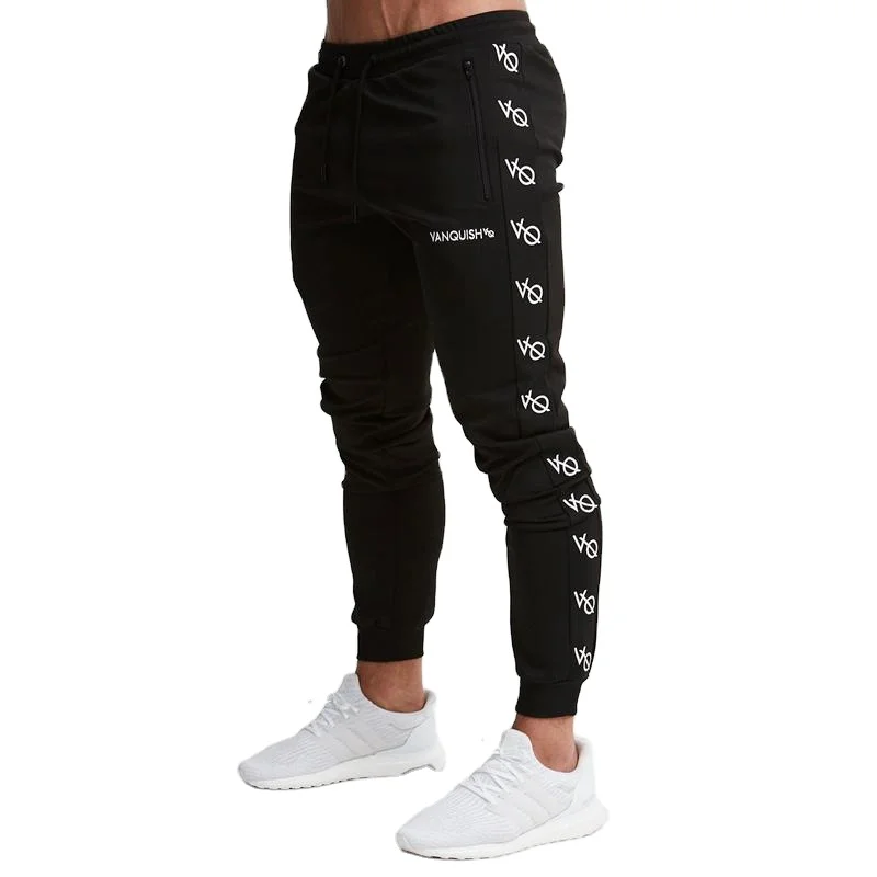 

New fall men's running pants slim stretch quick dry cotton printed mid-waist casual pants fashion