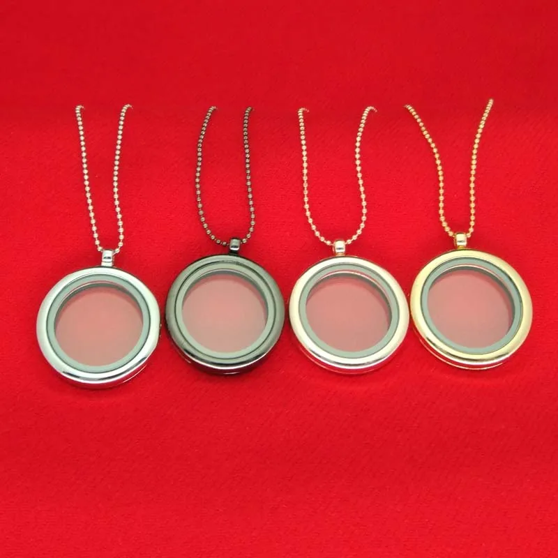 

4 Colors Floating Locket Pendant Necklace women Magnetic Living Memory Glass Floating Charm Locket With bead Chains DIY necklace