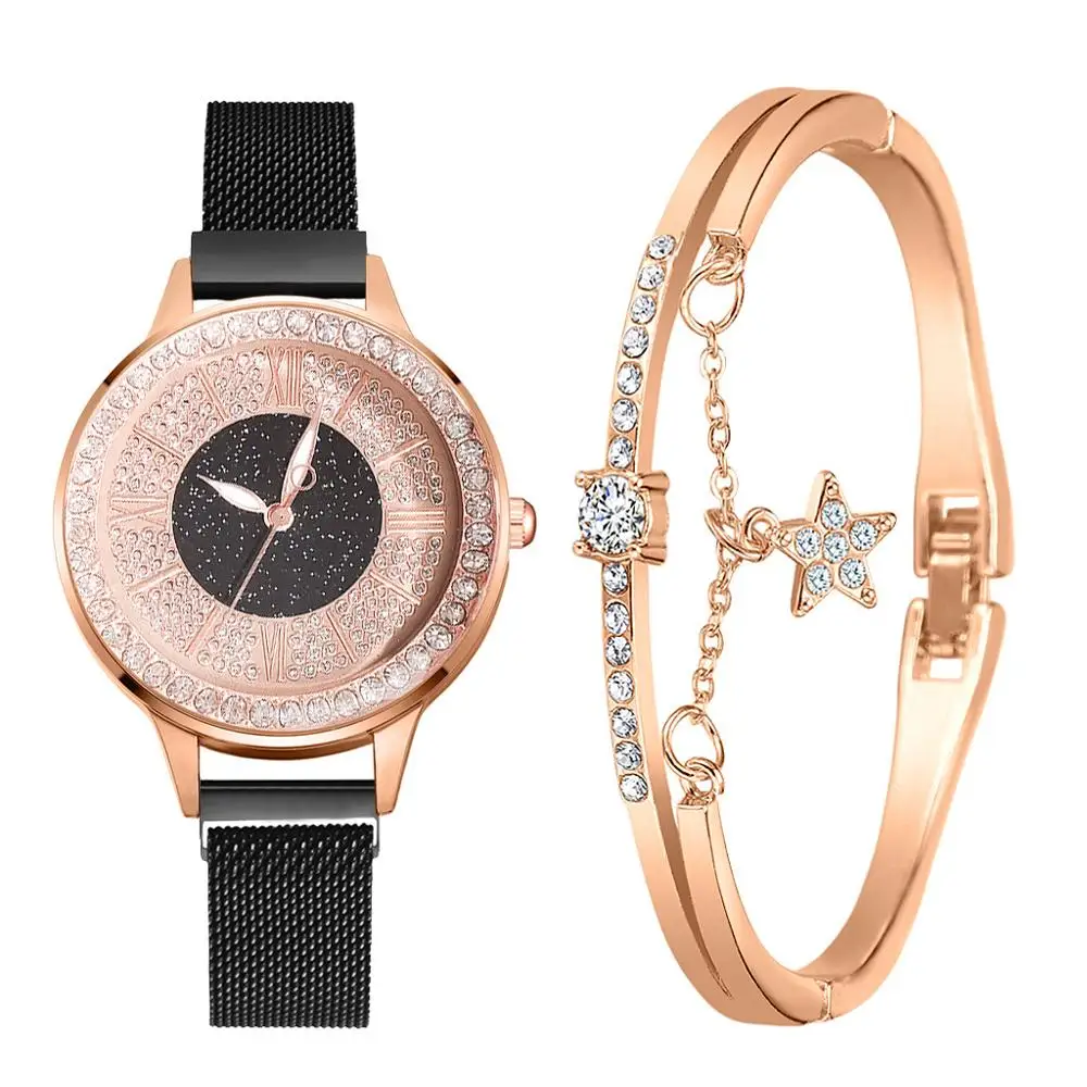 

New 2019 fashion bracelet stylish quartz watch magnetic watch girl, As pic