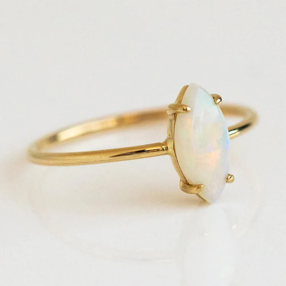 

minimalist jewelry 925 sterling silver simple oval shaped four claw opal gold plated open rings for women