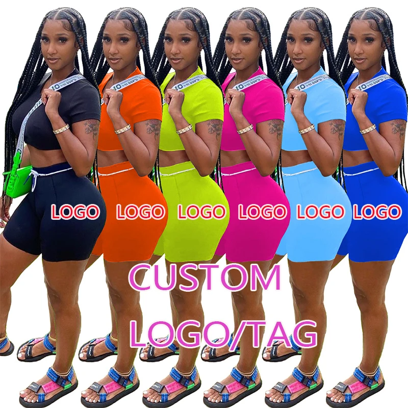 

Custom Logo Tagpopular 2021 Hot Sale 2 Piece Set Women Biker Shorts set Women Sportswear Short Sets Women Two Piece Outfits