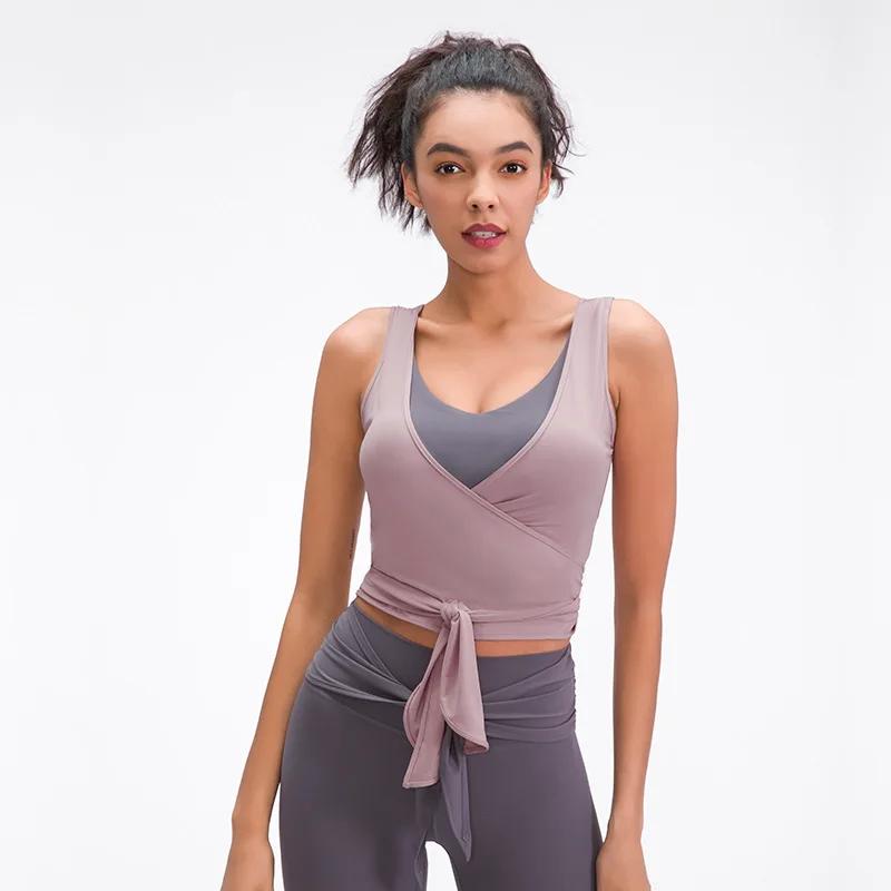 

Wholesale High Quality Fitness Gym Ladies Personality Irregular Lace Up Yoga Vest Crop Top Quick Dry Women Tank Tops, Pic
