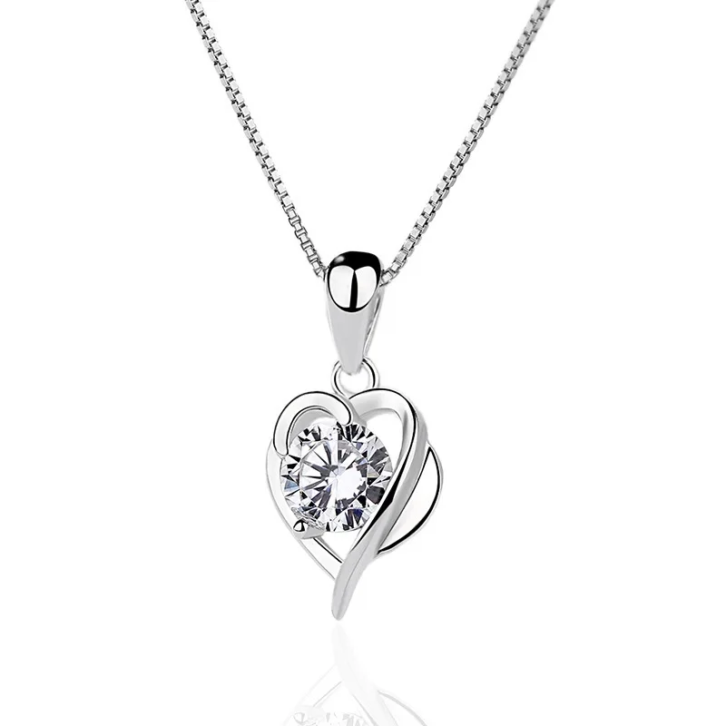 

SKA S925 Sterling silver necklace 3d heart micro inlay zircon pendant necklace, White gold plated