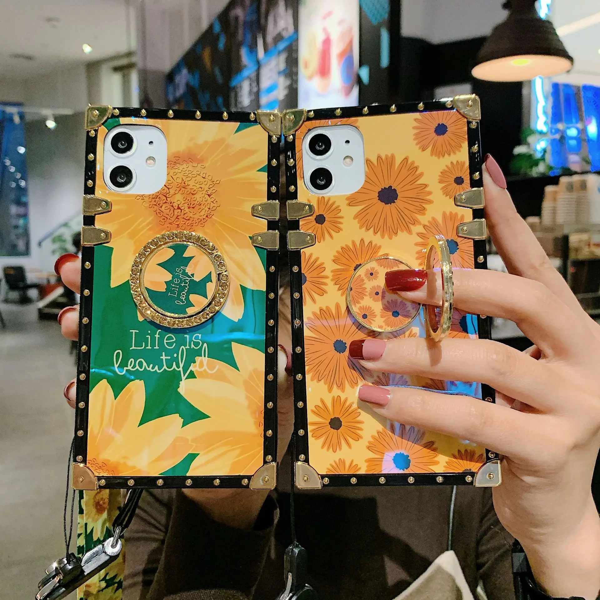 

Women Girl Luxury blue ray Sunflower Phone Case for Samsung Galaxy Note 20 Ultra S20 S10 Plus iPhone 12 11 Pro Shockproof Cover, Multi-color, can be customized