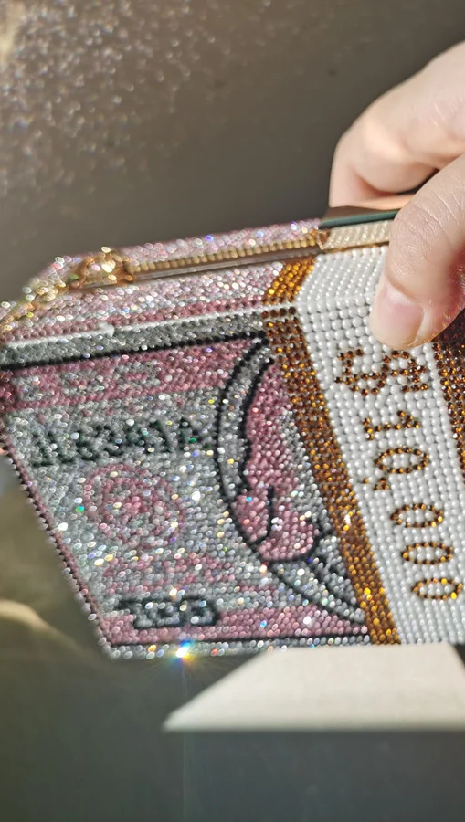 Onh52 New Designer Bling Glitter Crystal Rhinestone Us Dollar Purse