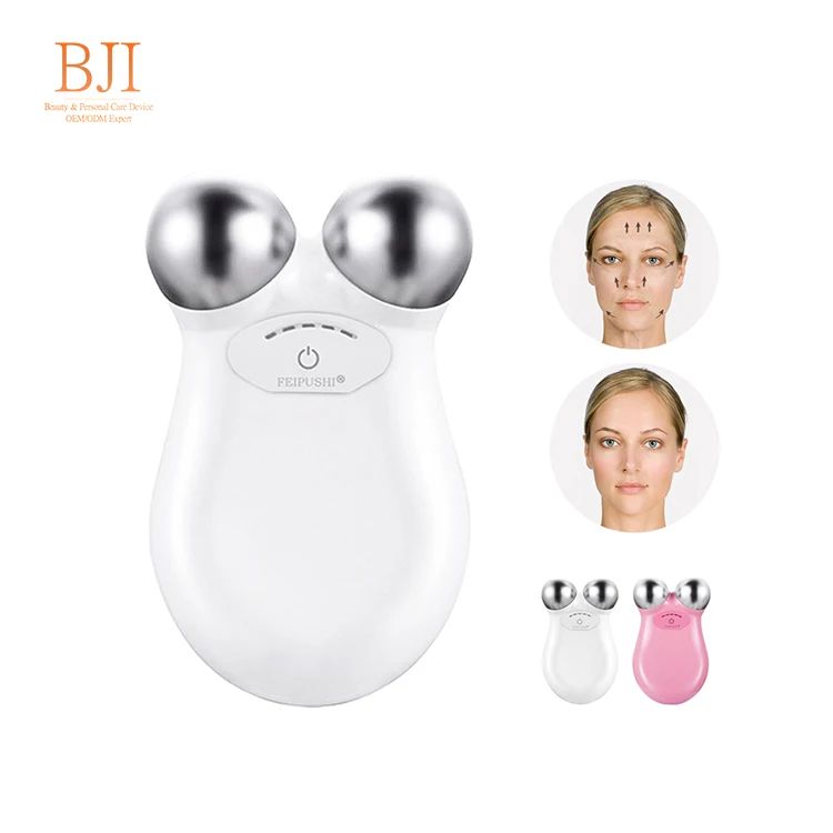 

Skin Tightening V-Shape Device EMS Ion Microcurrent Facial Massager Roller Micro Current Face Lift, White/pink