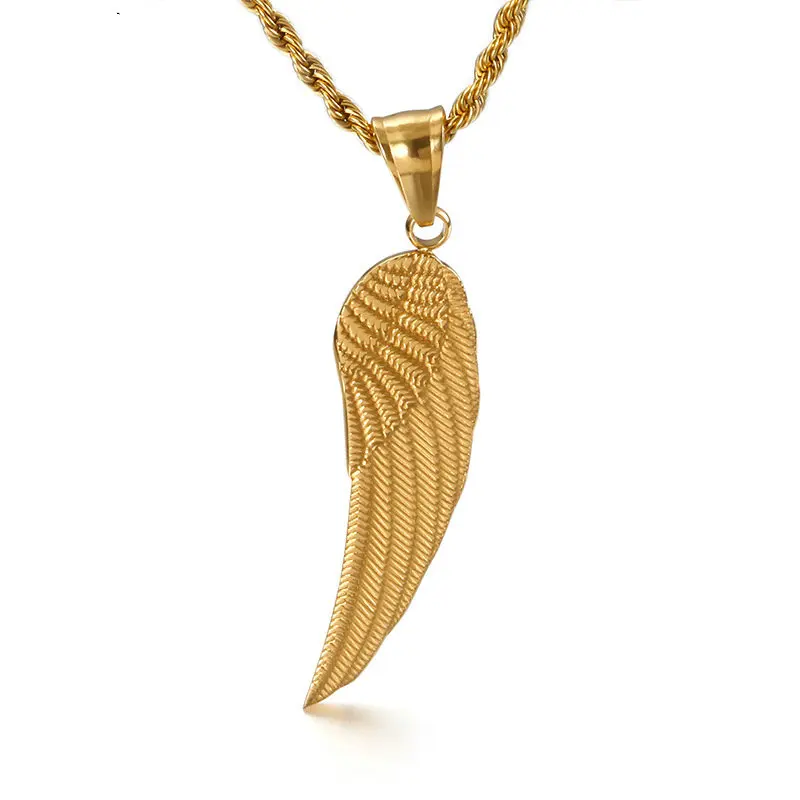 

Hip Hop men's&women's universal stainless steel jewelry plated gold feather angel wings pendant, Silver color/gold