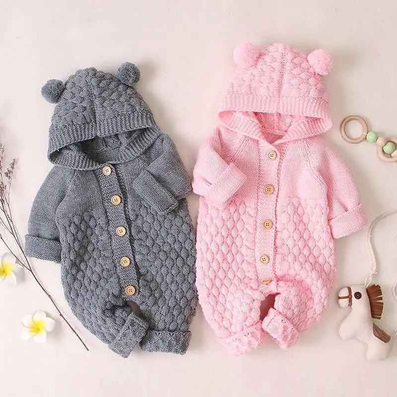 
Baby Rompers Knitted Cartoon Bear Newborn Jumpsuits Long Sleeve Toddler Girlboy Sweaters Clothes Children Overalls Winter 