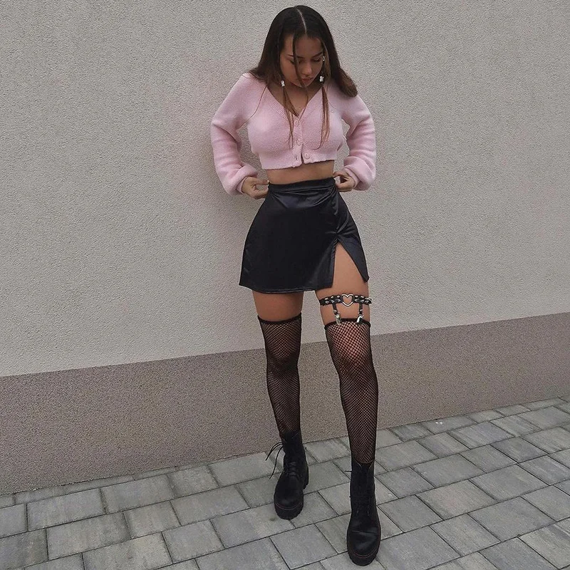 

2021 new arrivals Temperament ladies bag hip split leather short skirt