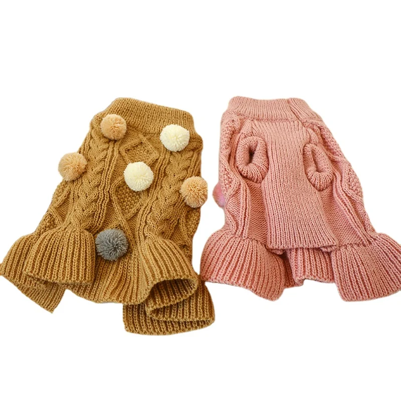 

JXANRY Korean Sweet Warm Dress Princess Ball Ball Wool Skirt Pet Clothes Knitwear Dog Sweater Dress