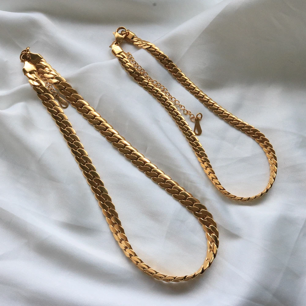 

Wholesale 18K Gold Plate PVD Stainless Steel necklaces Link chain necklace flat chain For Women Flat Snake Chain