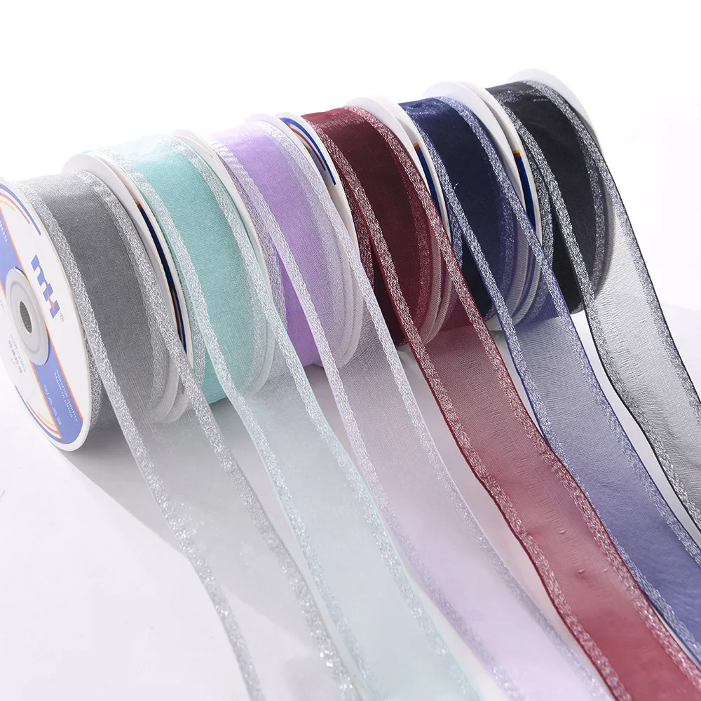 

Custom Korean Style Chiffon Ribbon Christmas Transparent Snow Yarn Ribbon for Hair Bow DIY Wedding Roll/Gift Packing