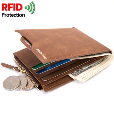 

2021 High Quality Fashion Short Style Card Holder RFID Blocking PU Leather Custom Mens Wallet, 2 colors