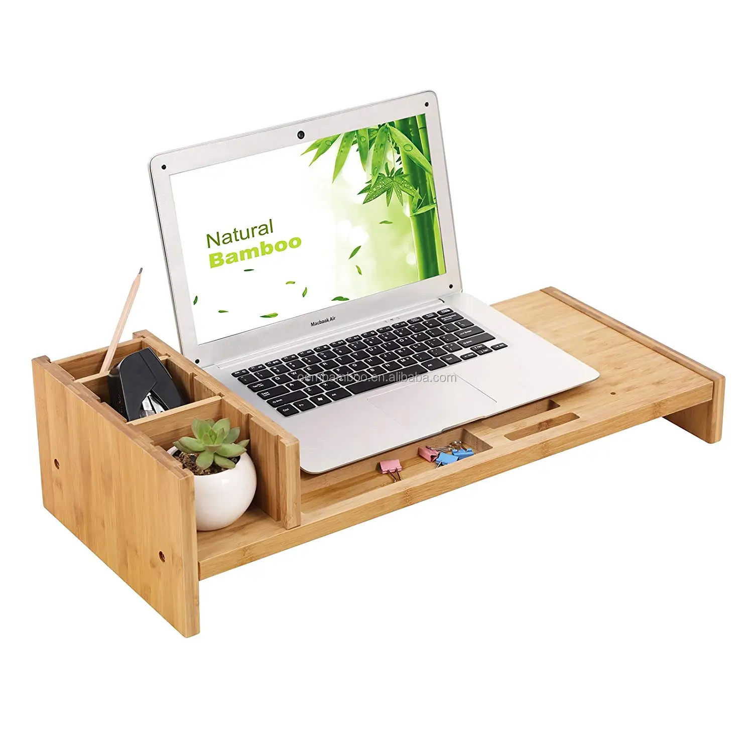 Totally Bamboo Wood Computer Monitor Stand Raiser With Desktop