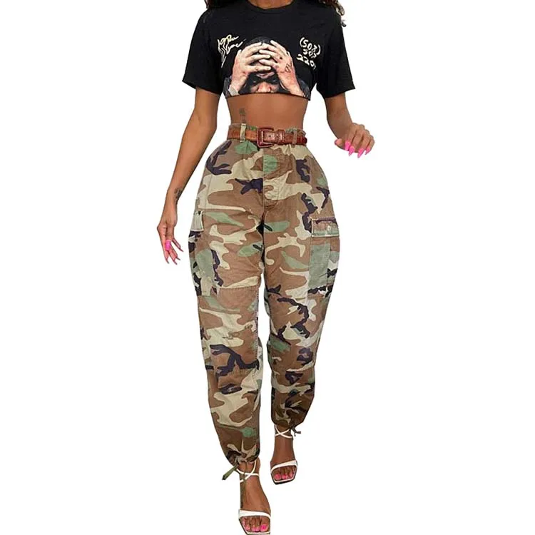 

Hot Sale Factory Direct OEM/ODM High Waist Pantalon Slim Fit Unique Design Breathable and Waterproof plus size pants for Women, Camouflage