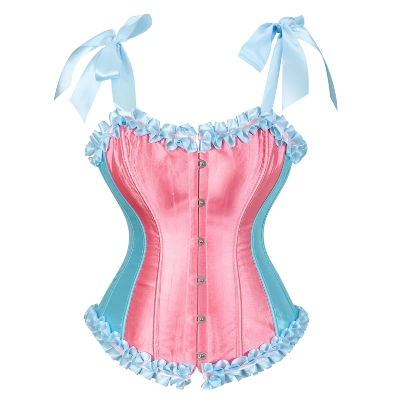 

Women Sexy Lotus rainbow splicing candy color body shaping bow lace collar smoothness Overbust Corset