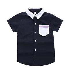 

Summer Korean Style Boy Casual T-shirts Short Sleeve Solid Color Pocket Shirts Children Lapel Soft Sports Shirts