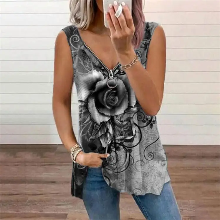 

FORLADIES Summer 2021 Hot Selling Printed Woman Tops Fashionable V Neck Girls' T-Shirts Ladies Tops