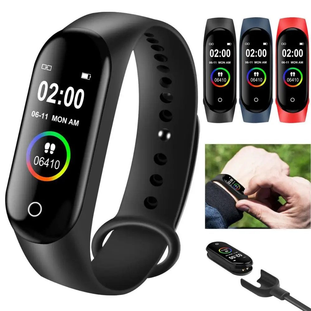 
Hot selling M4 Smart Watch 2020 Sport Bracelet wristwatches Blue tooth Smart band Heart Rate Monitor 