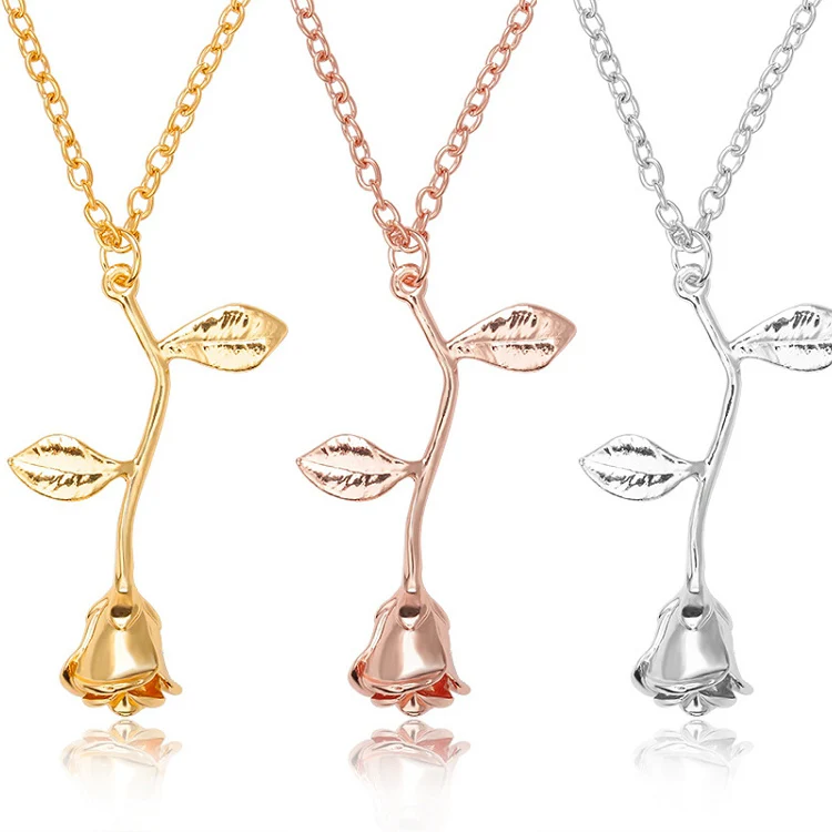 

G160 Fashion Jewelry Alloy Charm Necklaces Rose Pendant Women Necklace