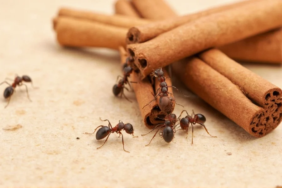 Illustration showing proper application of cinnamon oil spray around home perimeter for ant control, highlighting key entry points to treat