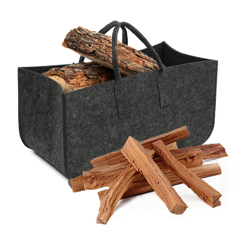 

Large capacity felt firewood storage bag portable felt tote bag, Grey