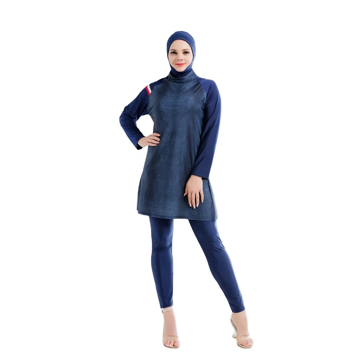 

Factory Main Product Full Covered Patchjob Swimsuit Muslim 3pcs Islamic Swimsuit With Hijab