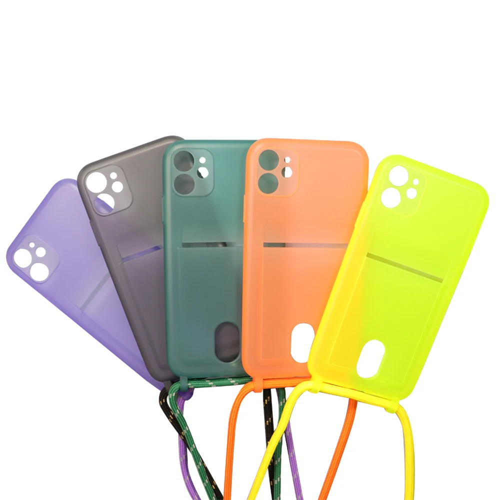 

Multicolor Card Holder Mobile Cover Case Handykette Necklace Strap TPU Phone Case For Iphone 6 7 8 X XS XR 11 Pro Max, Multi
