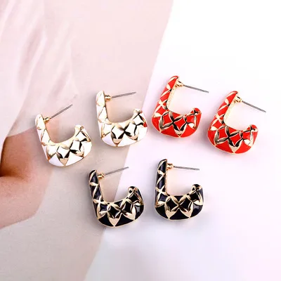 

European Fashion Design 18K Gold Plated Enamel Flower Earrings Geometric Oil Drop Square Stud Earrings For Women