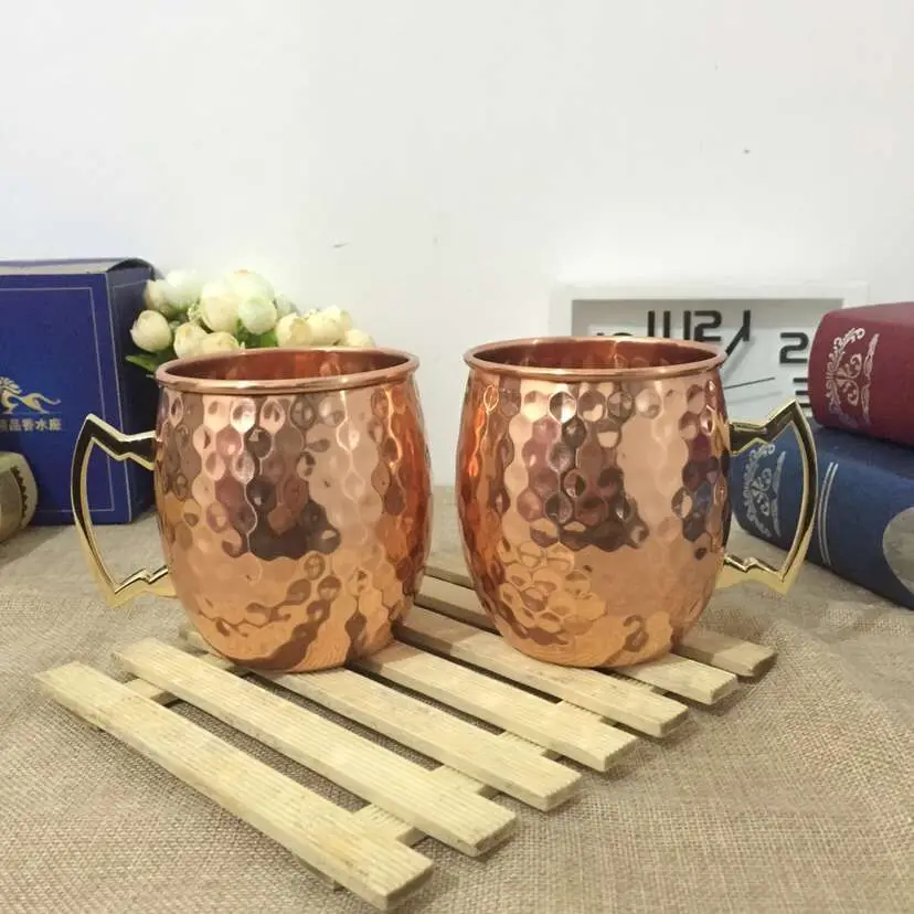 

Moscow Mule Hammered Pure Copper Mugs ,100% pure copper mule mug ,solid copper tumbler 16oz Pure Copper Mug with barrel