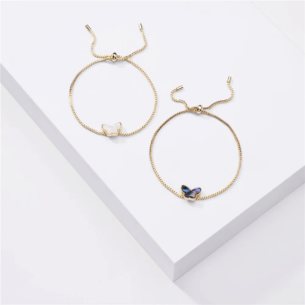 

18k Gold Plated Box Chain  Bracelet White Pearl Shell Butterfly Bracelet for women