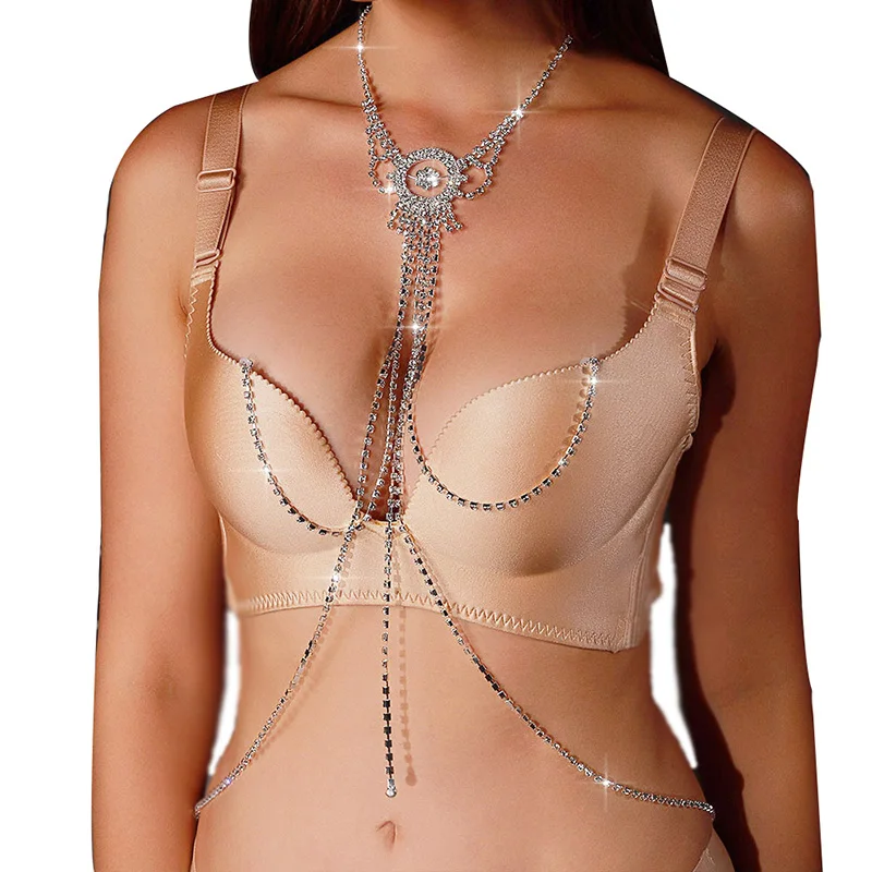 

Luxury Clear Crystal Rhinestone Nipple Bra Body Jewelry Sexy Belly Bra Chain for Women Sexy lingerie Bikini Dance Jewelry