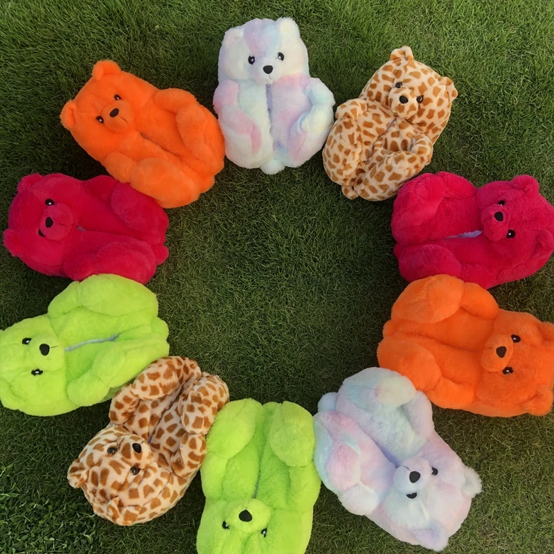 

Women Soft Fluffy Comfortable Winter Warm Fun House Indoor Shoes Teddy Bear Cotton Slippers Fur Slipper For Women, Customized colors