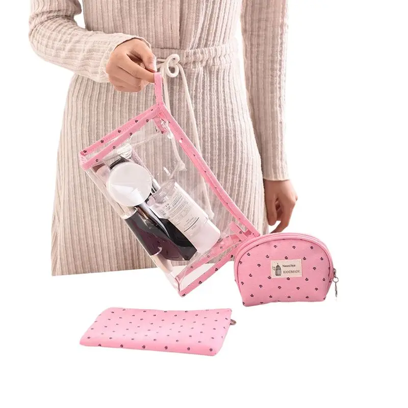 

Custom Logo Women Travel Kits Plastic Makeup Handbag Portable Clear Pvc Zipper Cosmetic Bag 3pcs