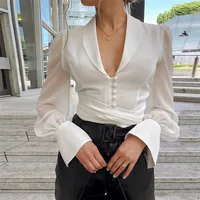 

Latest Custom Fashion Ladies V-neck Sexy Tops Women Clothing Blouses 2019 New Designs Trumpet sleeve top