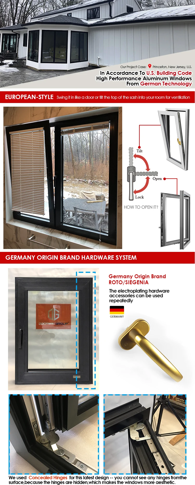 western style  thermally break with white or black window frames aluminum windows
