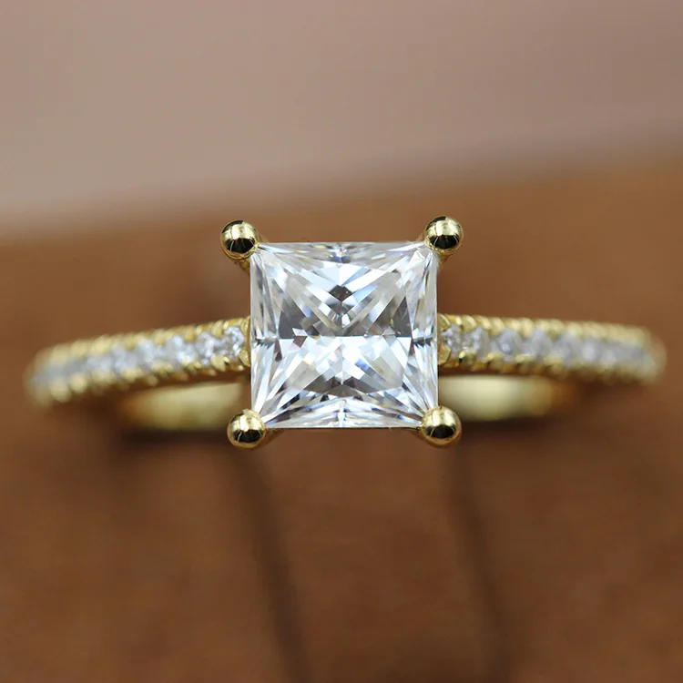 

1CT Princess Cut Moissanite Diamond Engagement Ring Gold Plated 925 Sterling Silver Rings Women