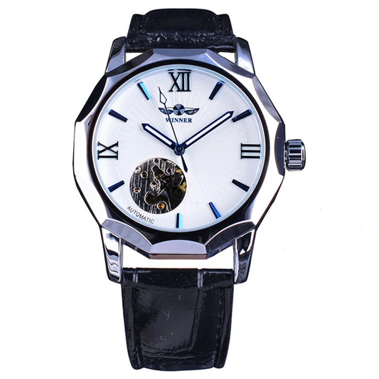 

WINNER GMT964 Brand Leather Mechanical Watch Mens Watches Waterproof Skeleton Business Men Clock Reloj Hombre Relogio Masculino