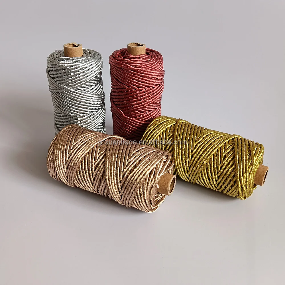 

2021 New Arriving Nice Color  Macrame Codes 1 Strand Macrame Rope Metallic Macrame Cord Metallic, Gold silver wine red copper 3