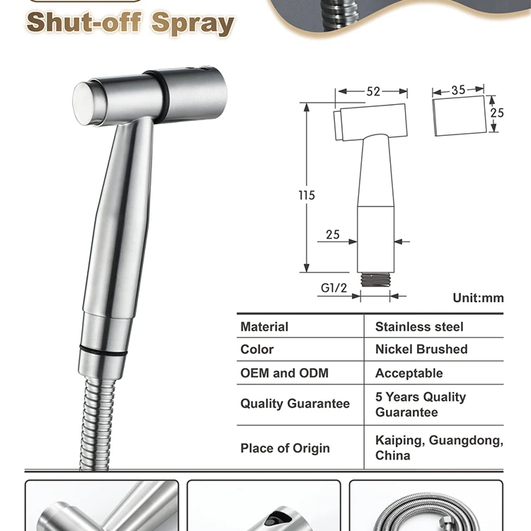 HIDEEP Bathroom Stainless Steel Bidet Faucet with Base and Shower Hose Toilet Bidet Sprayer Set