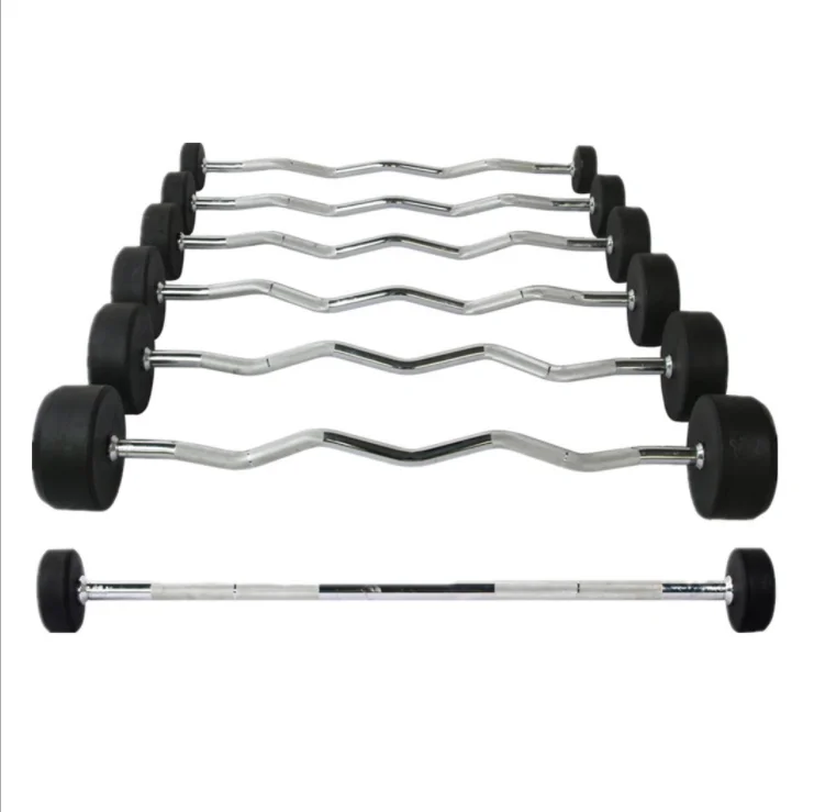 

Hot selling weight lifting equipment gym fitness set tools Rubber round head Barbell fixed weight, Silver