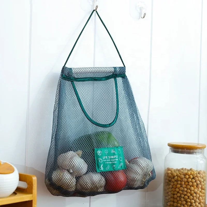 

Mesh Net Reusable Hanging Storage Bags Fruit Vegetable Garlic Onion Organizer Home Hollow Mesh Bag Kitchen Accessories