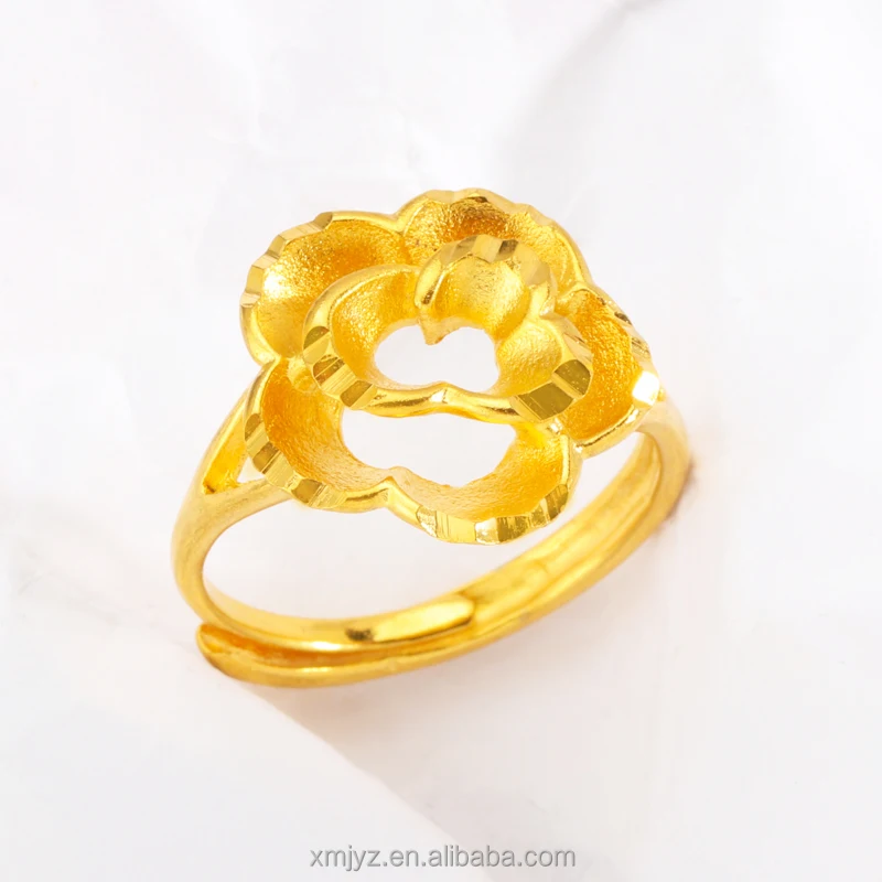 

Cross-Border Simulation Flower Ring Fashion Trend Atmosphere Ring Female Brass Gold Plated Factory Direct Sales