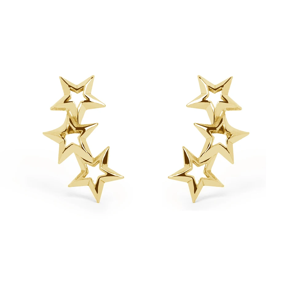 

925 sterling silver jewelry wholesaler 18k gold plated high quality studs earrings three star stud earrings