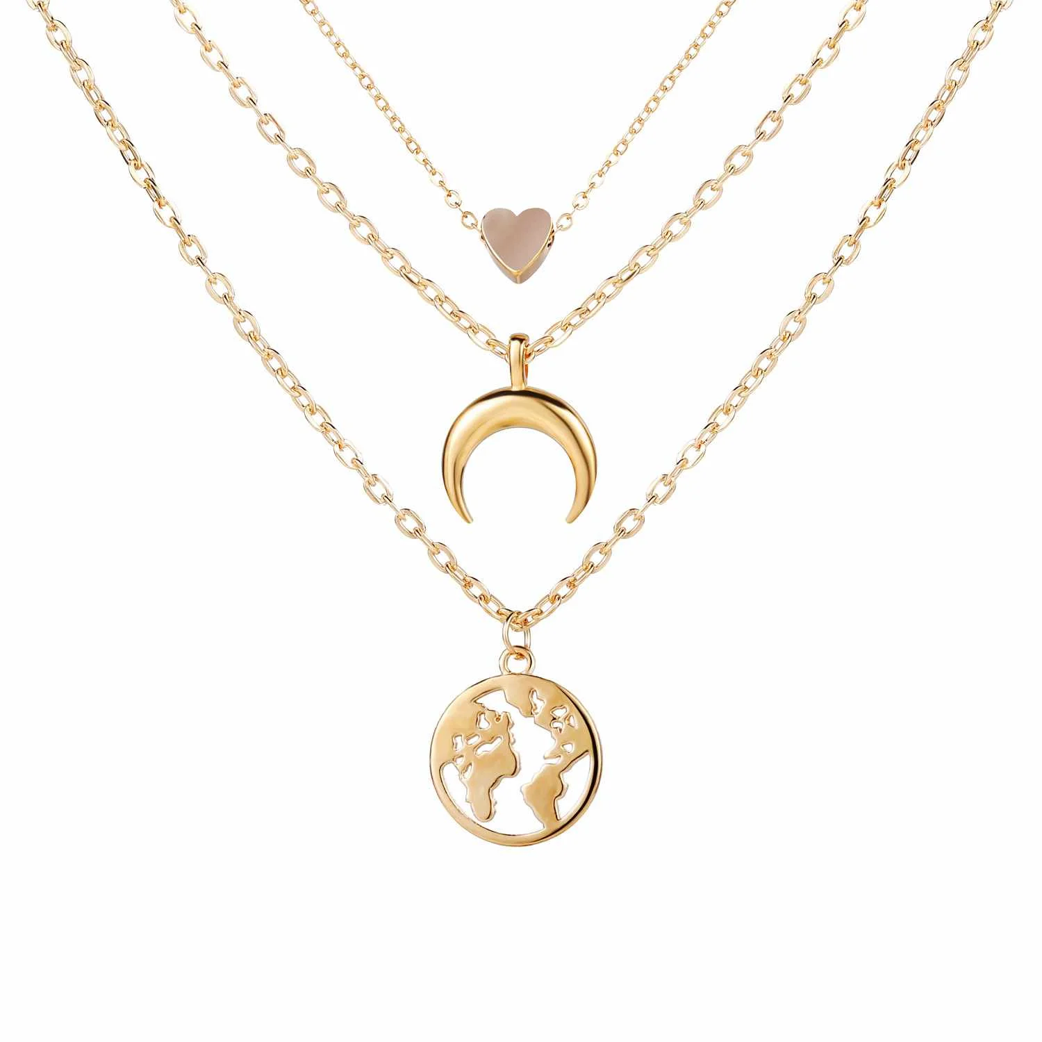 

High Quality Gold Plated 3 Layered Map Mood Pendants Necklace for Women Fashion Jewelry