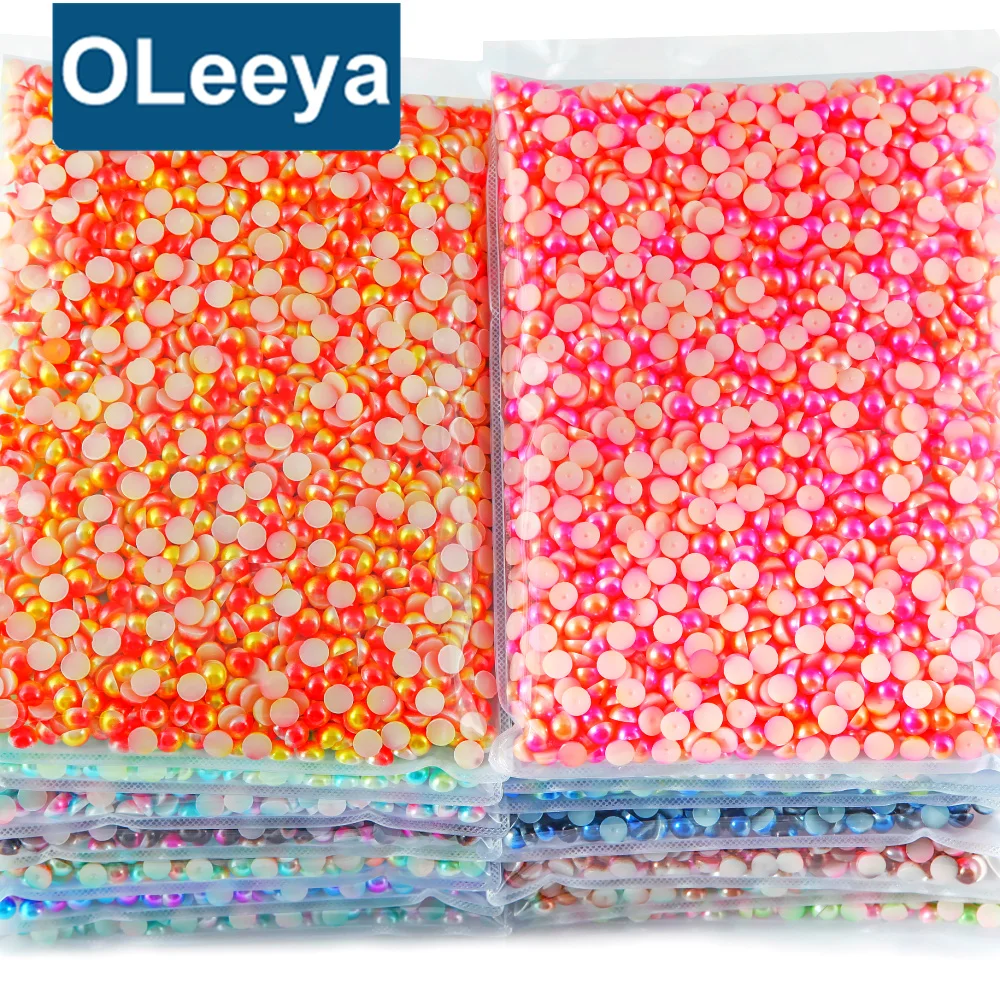 Oleeya Wholesale 2mm-12mm ABS Flatback AB Pearls Loose Jewelry Flat Back Pearl Plastic Half Pearl for Handmade Craft DIY